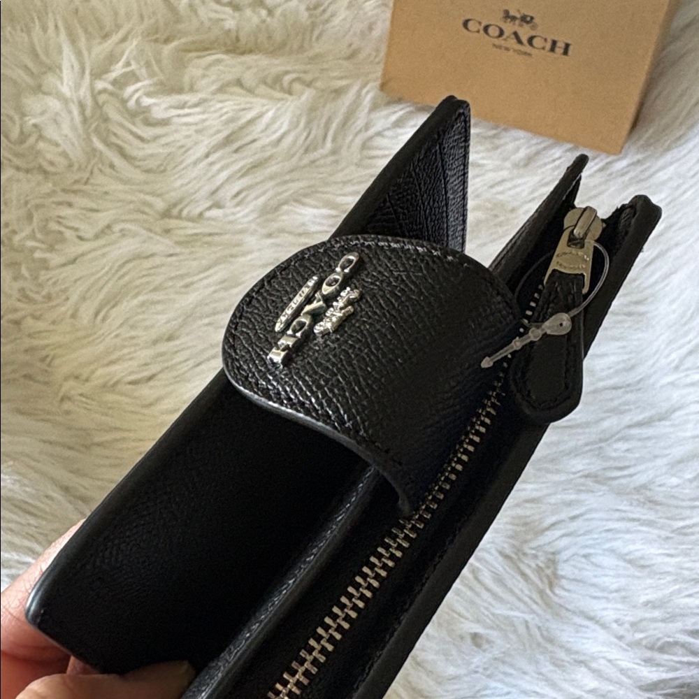 Coach Black Saffiano Leather Compact Zip Wallet - Picture 4 of 5